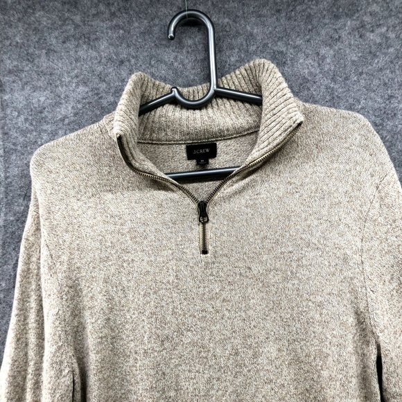 J. Crew Mens 1/4 Zip Sweater Merino Wool Stretch Beige Oatmeal Size M - Picture 3 of 9